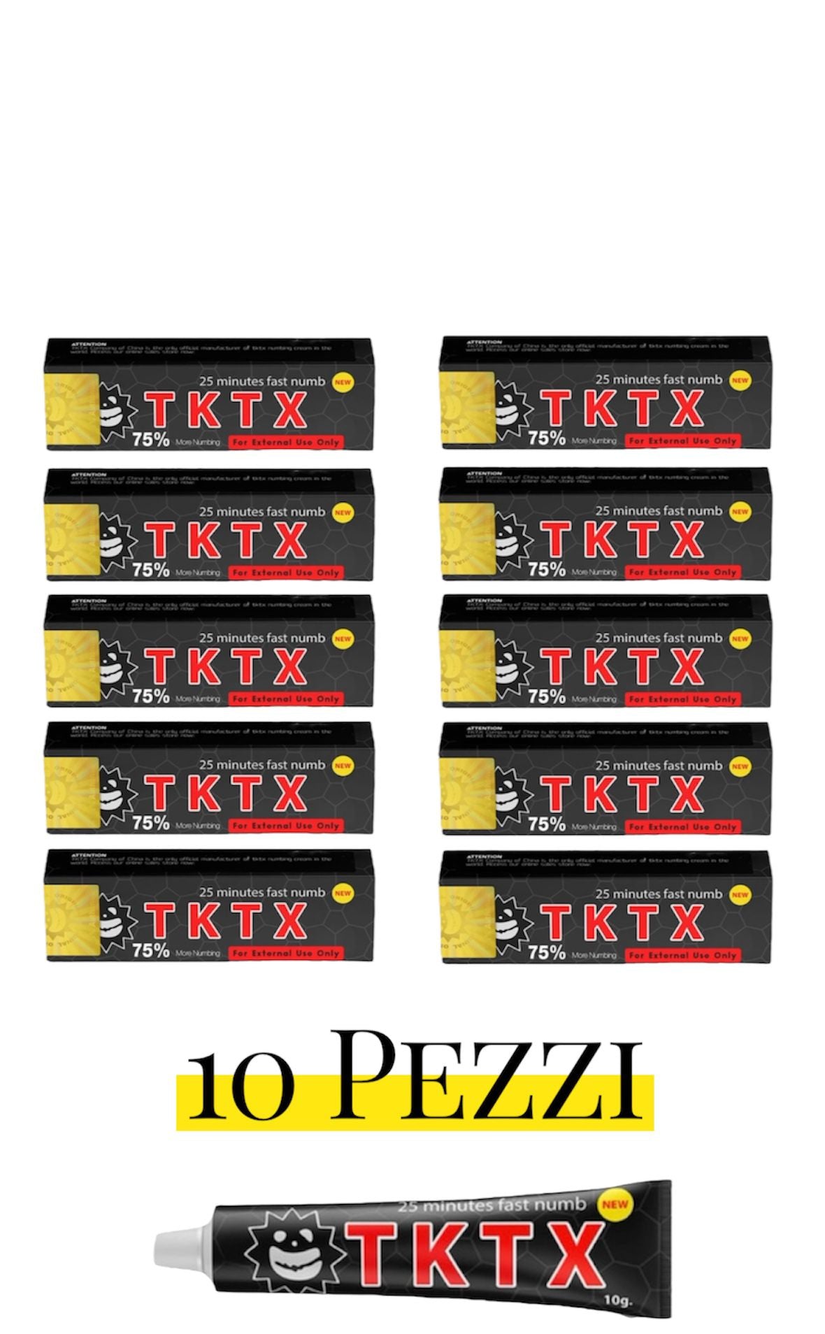 TKTX Crema anestetica per tatuaggio, 10 Pezzi, crema anestetizzante per tatuaggi, trucco permanente, rimozione del tatuaggio, tubo da 10g