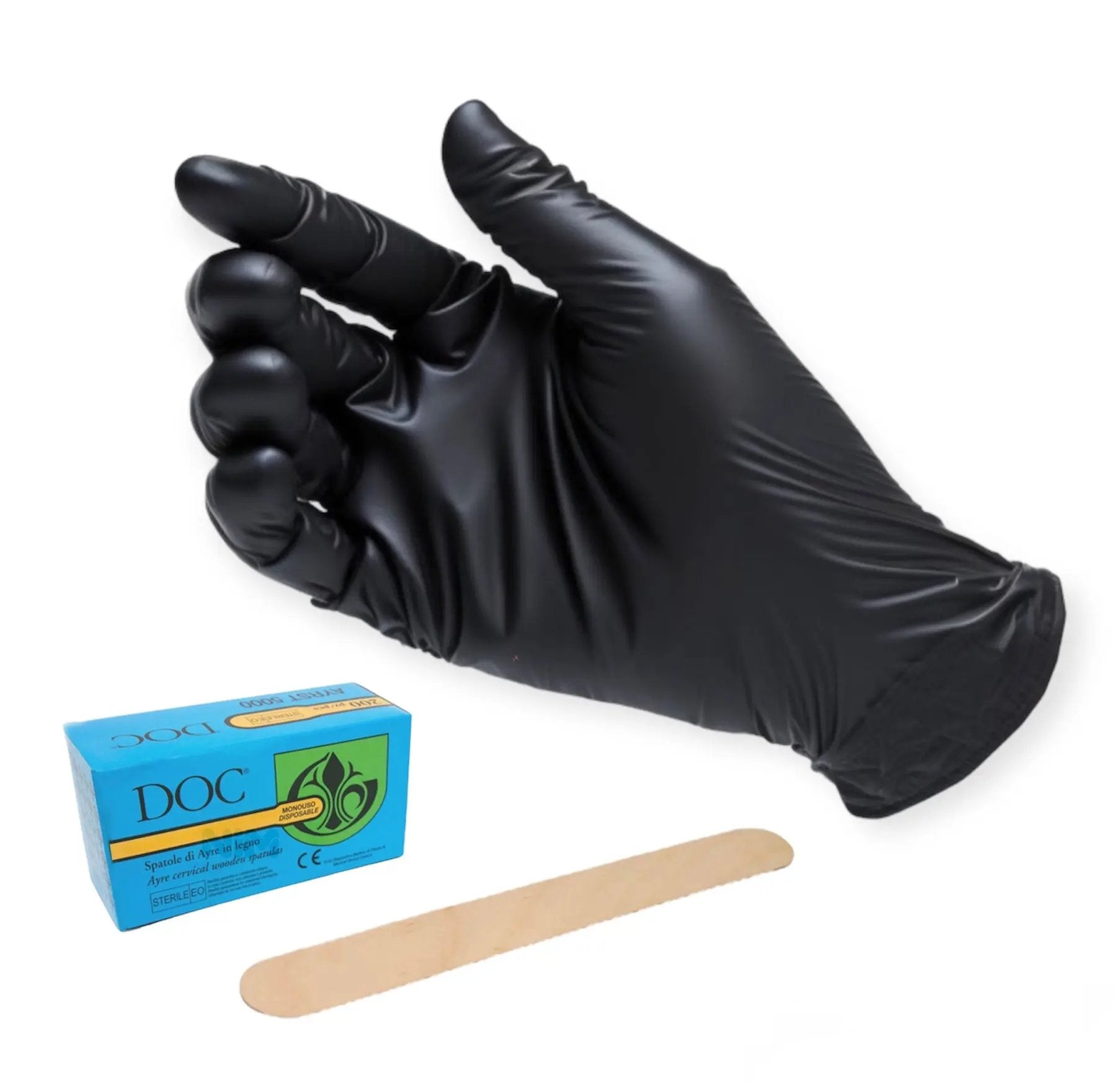 TKTX kit guanto monouso + spatola monouso in legno